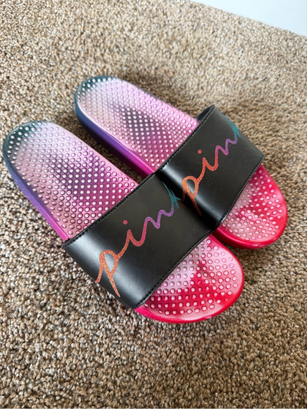 VS PINK Bling Ombre Rainbow Glitter VS Logo Slides Sandal